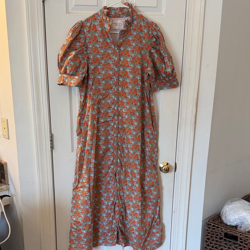 Tuckernuck Floral Maxi Shirtdress in Orange and Light Blue